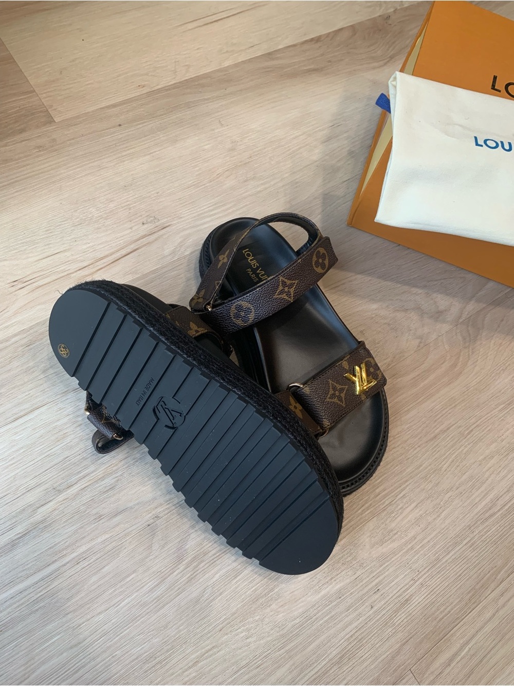 Women’s Louis Vuitton Brown and Black Sunset Comfort Monogram Canvas Sandals - Picture 4 of 9